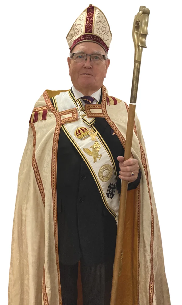 Ill.Kt. David Long, Eusebius, in mitre and cope holding a crozier
